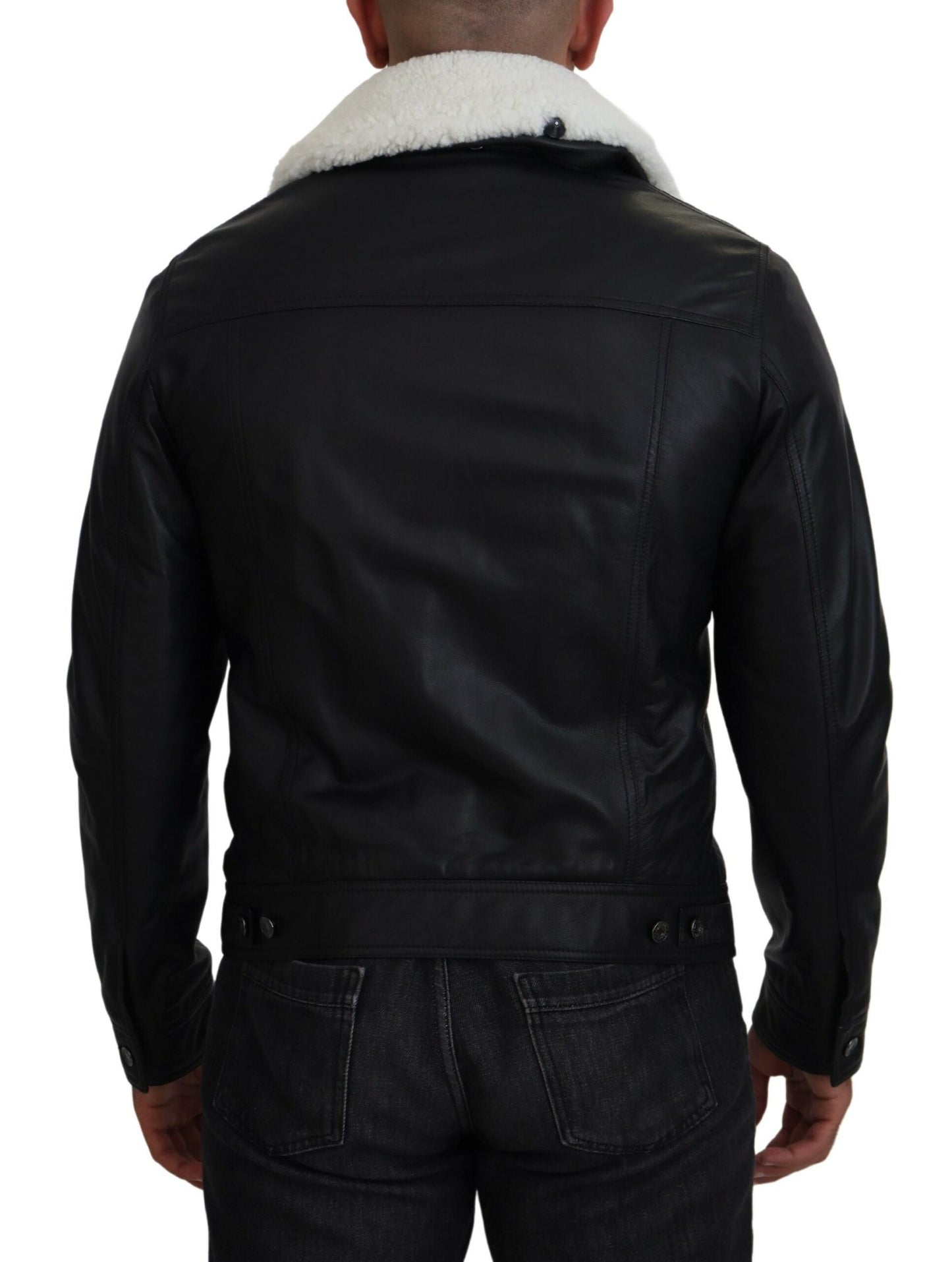 Dolce & Gabbana Elegant Black Leather Bomber Jacket IT48 / M