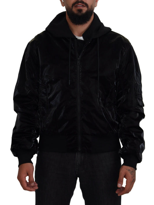 Dolce & Gabbana Elegant Black Bomber Hooded Jacket IT48 / M