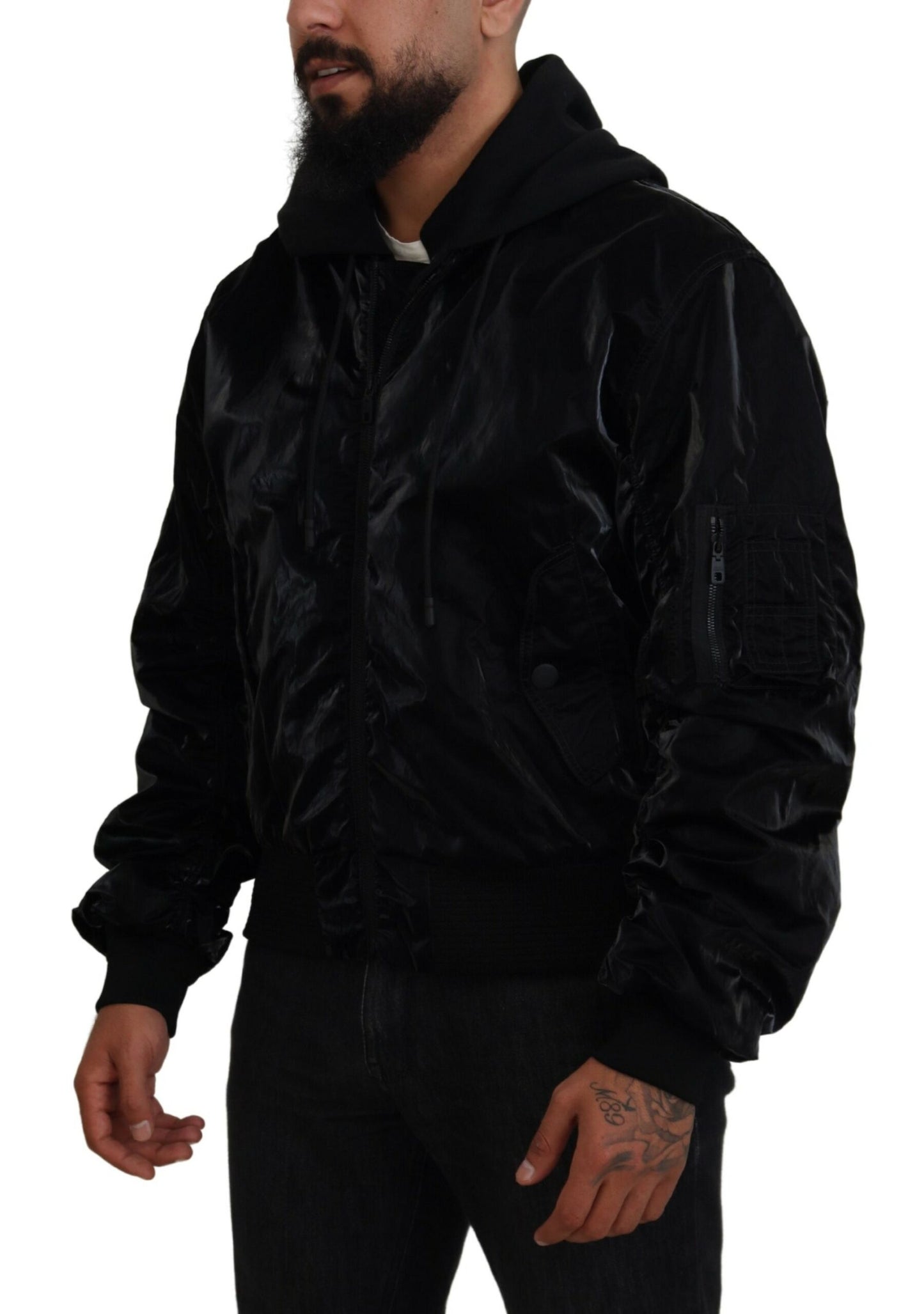 Dolce & Gabbana Elegant Black Bomber Hooded Jacket IT48 / M