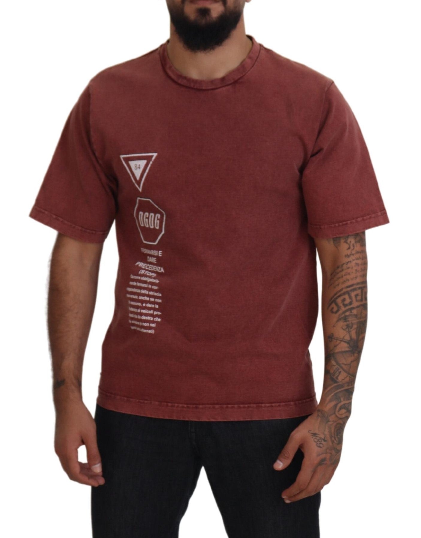 Dolce & Gabbana Elegant Maroon Printed Cotton Tee IT46 / S