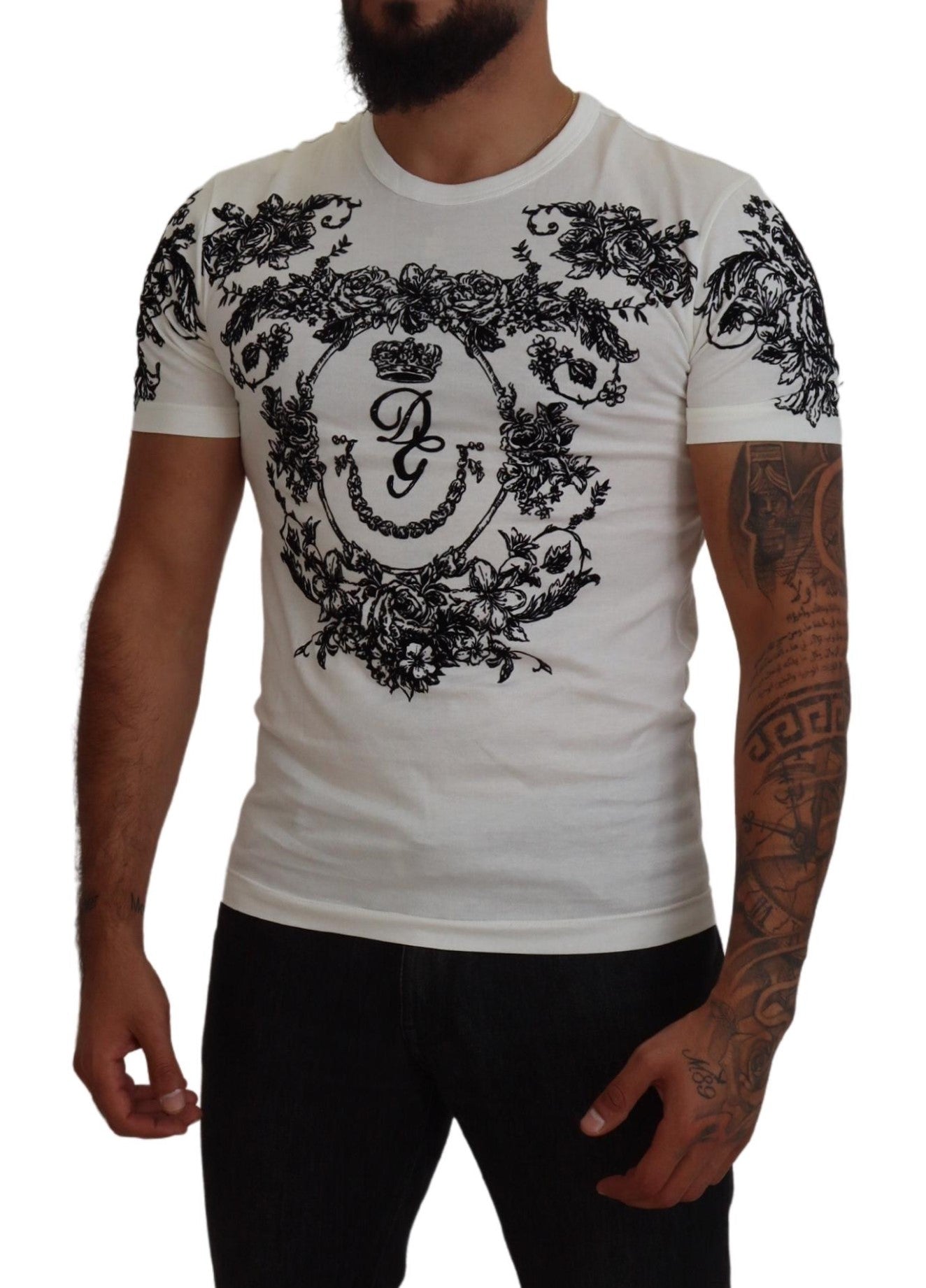 Dolce & Gabbana Elegant Floral Crown Tee IT44 / XS