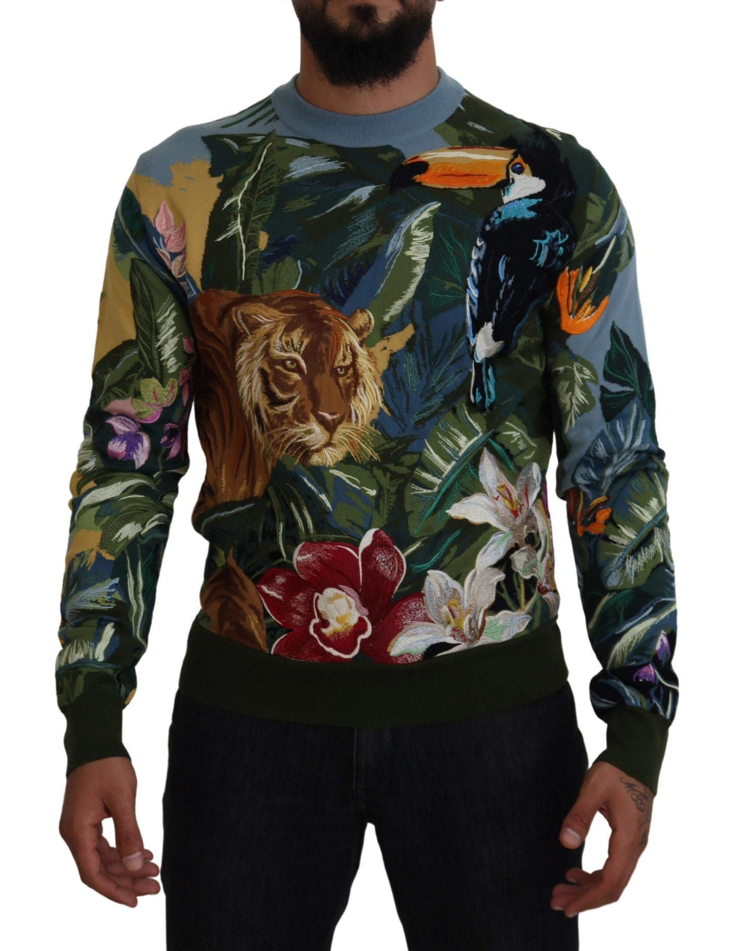 Dolce & Gabbana Jungle Embroidered Wool Silk Sweater IT50 / L