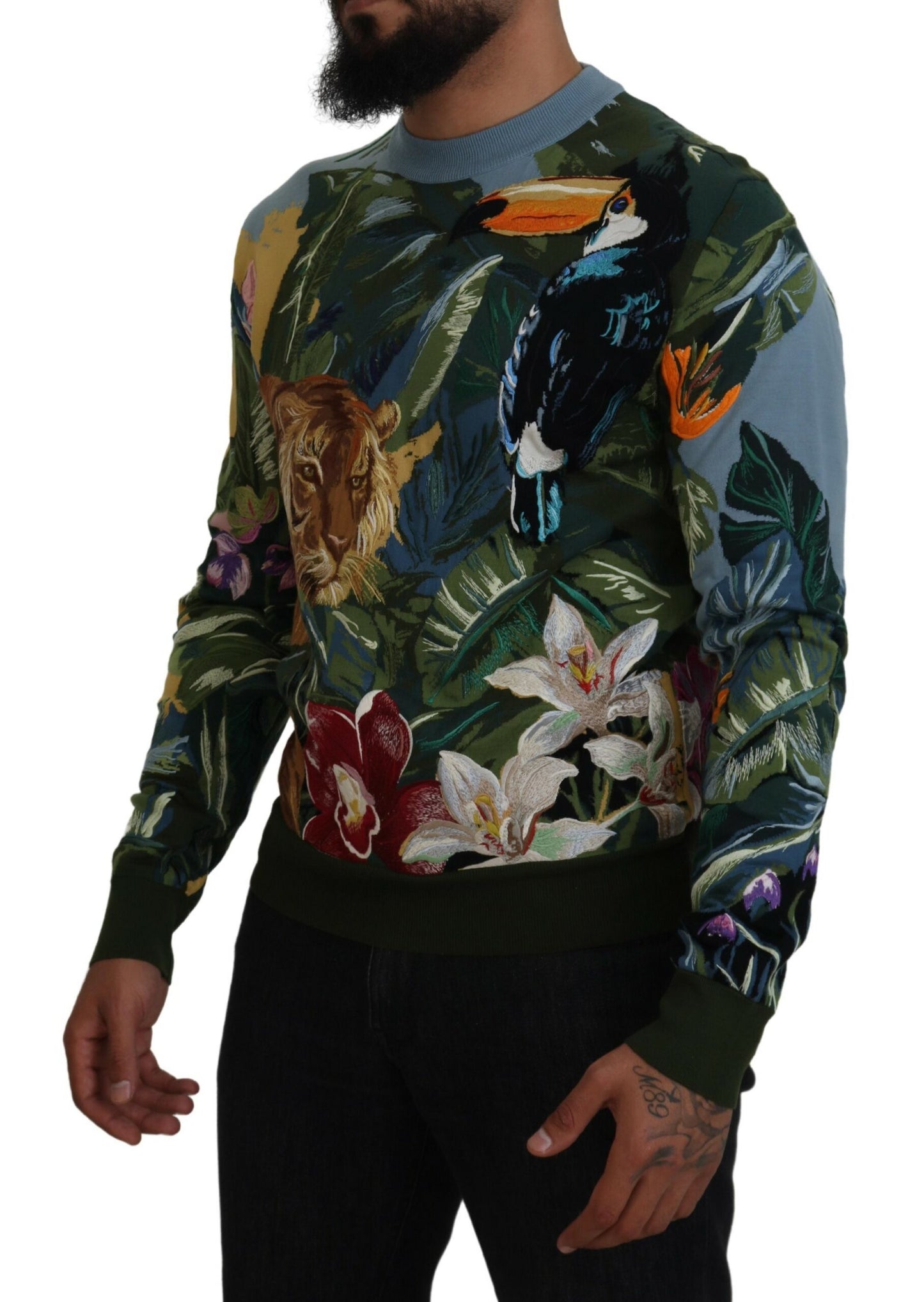 Dolce & Gabbana Jungle Embroidered Wool Silk Sweater IT50 / L