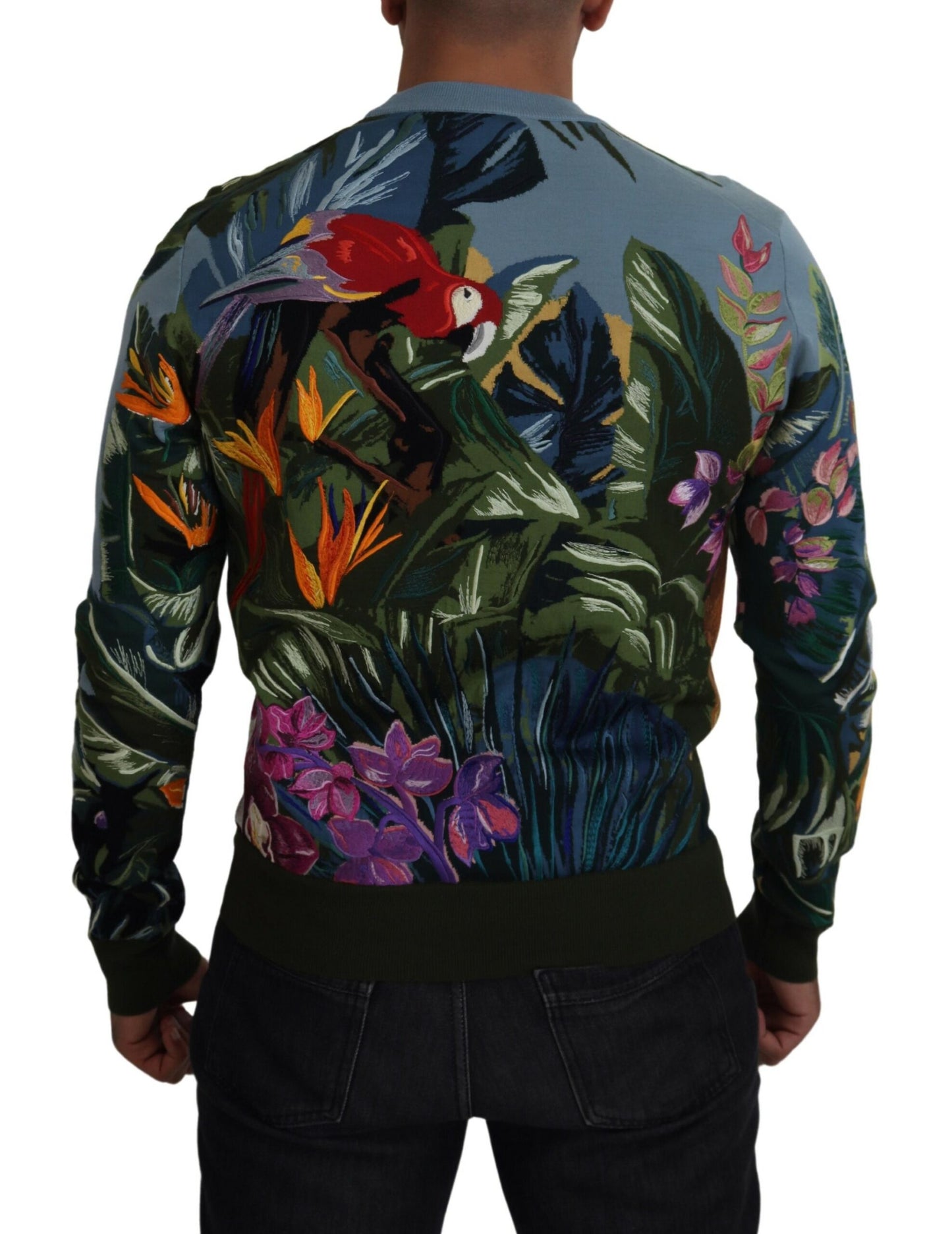 Dolce & Gabbana Jungle Embroidered Wool Silk Sweater IT50 / L