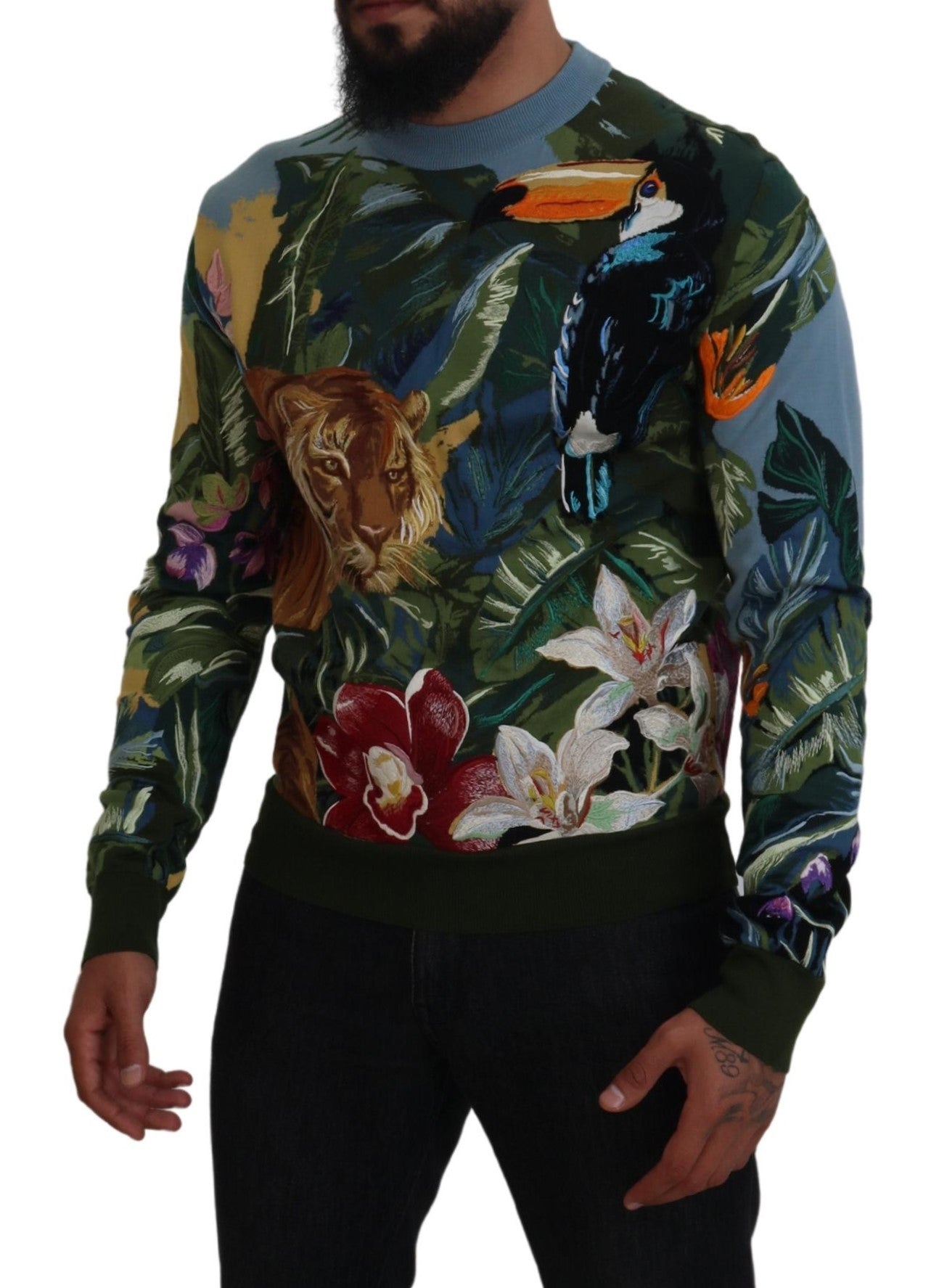 Dolce & Gabbana Jungle Embroidered Wool Silk Sweater IT50 / L