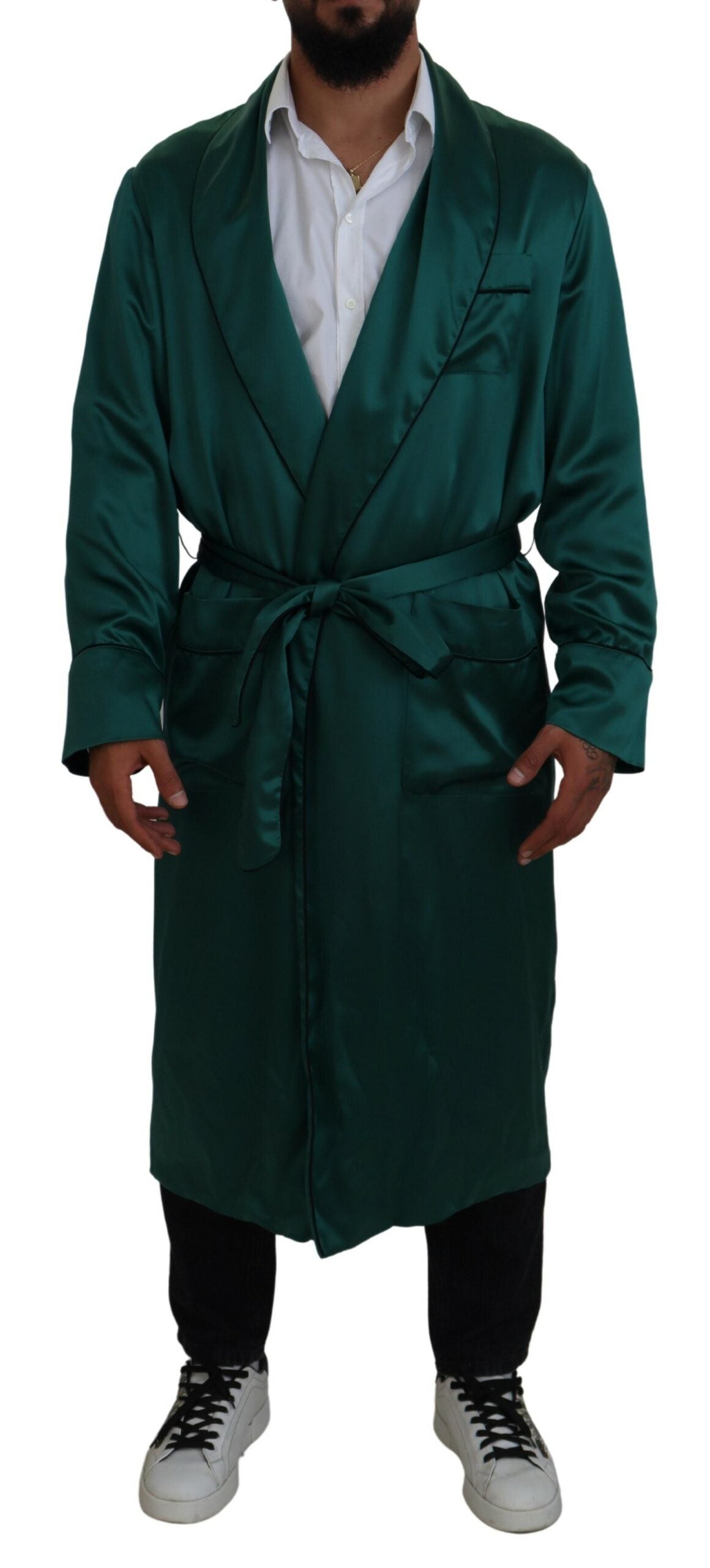 Dolce & Gabbana Elegant Silk Robe in Lush Green IT46 / S