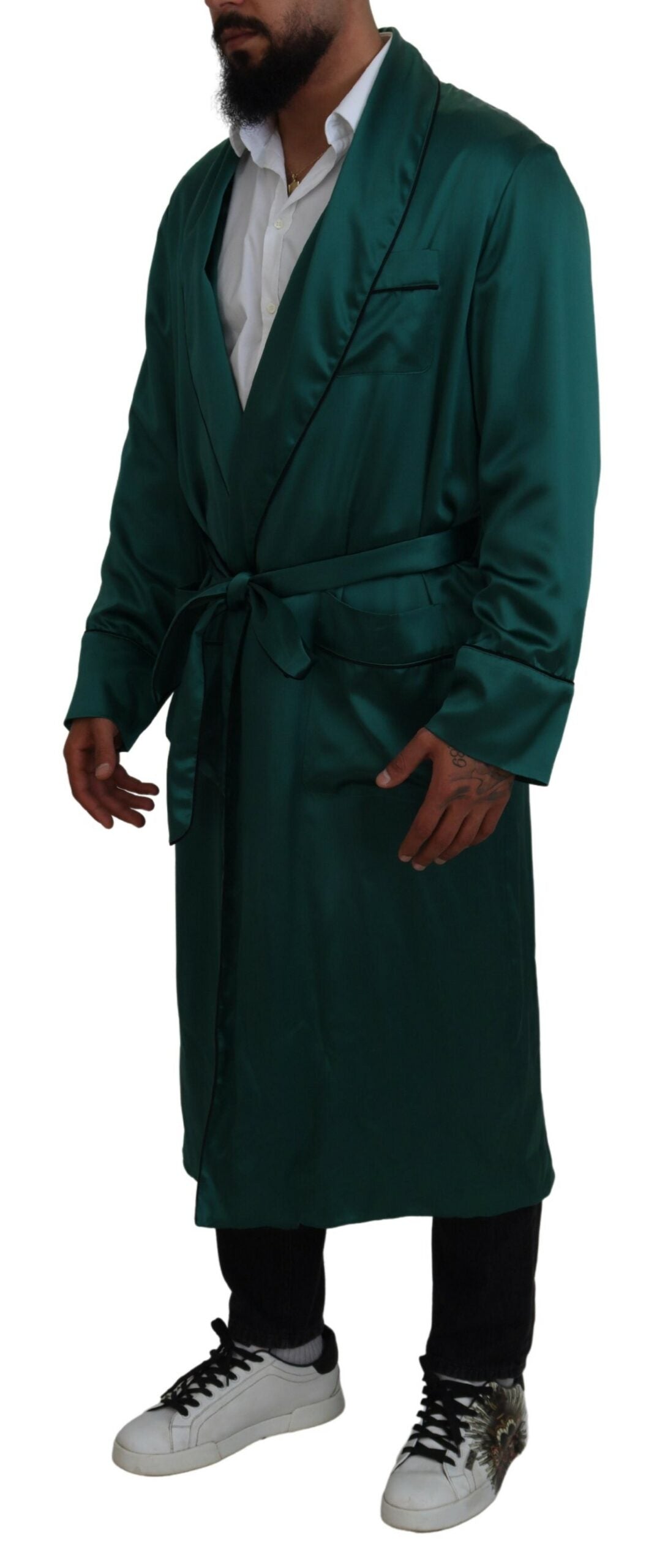 Dolce & Gabbana Elegant Silk Robe in Lush Green IT46 / S