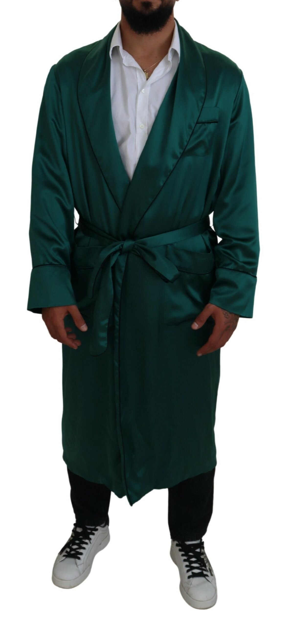 Dolce & Gabbana Elegant Silk Robe in Lush Green IT46 / S