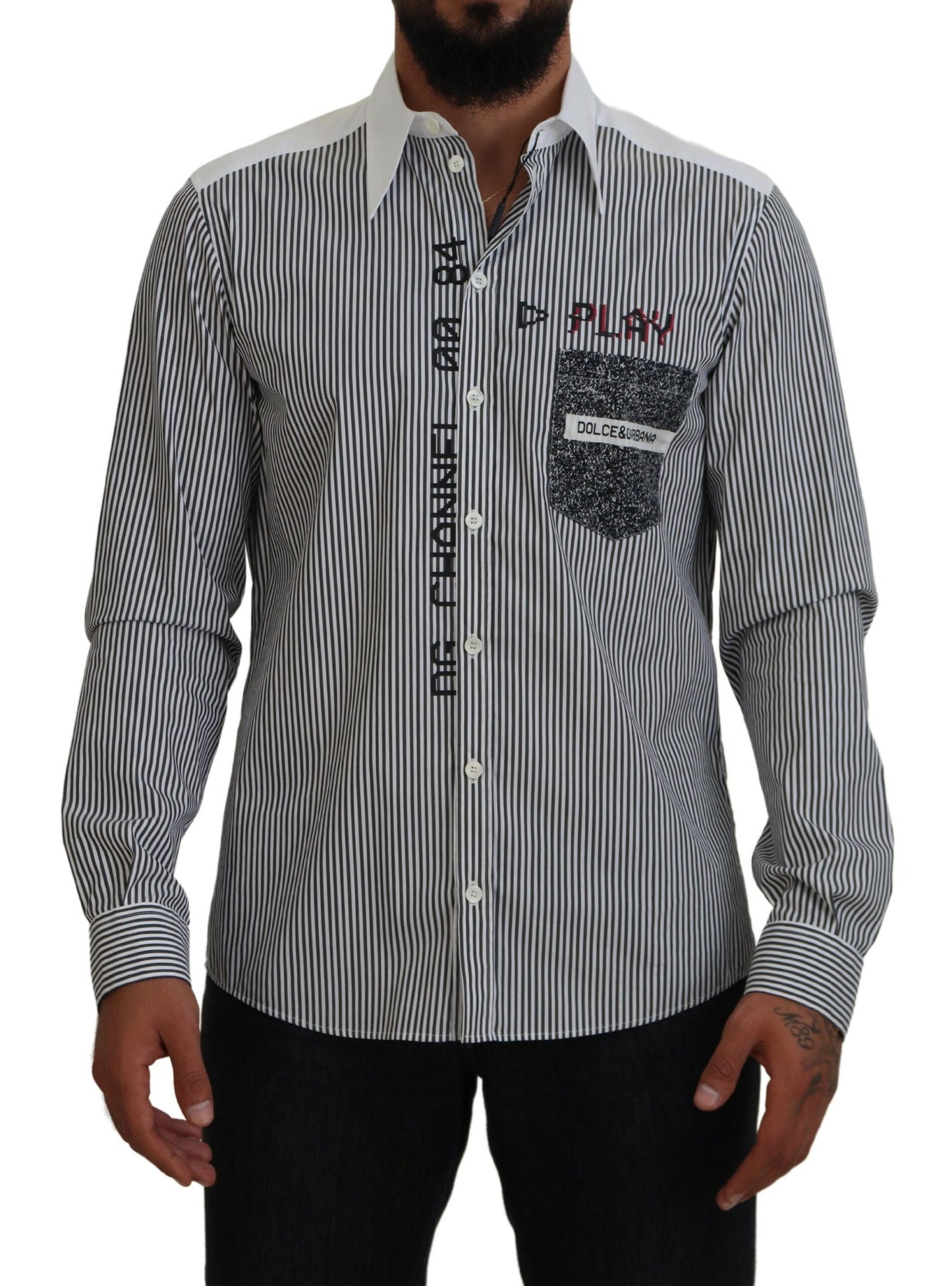 Dolce & Gabbana Classic Black and White Striped Button-Down Shirt IT41 / L