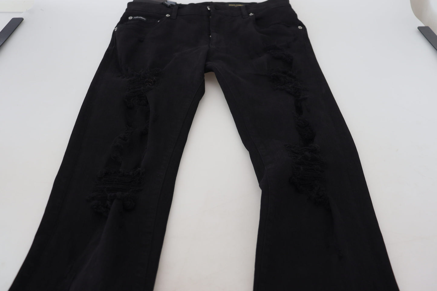 Dolce & Gabbana Svelte Black Tattered Slim Fit Denim IT48 / M