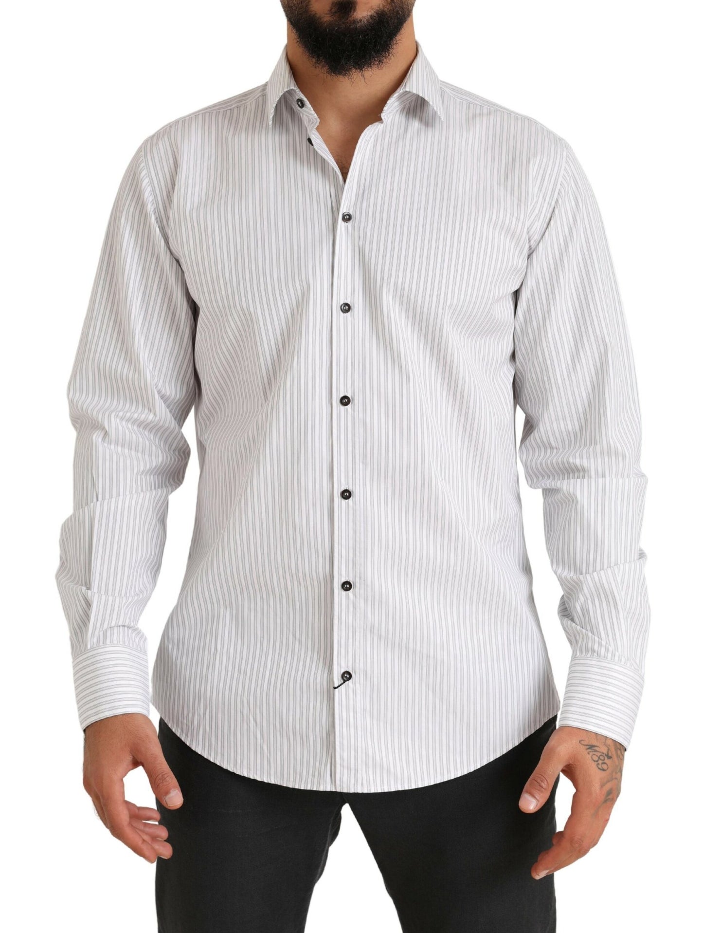 Dolce & Gabbana Elegant White Striped Cotton Dress Shirt IT38 / XS