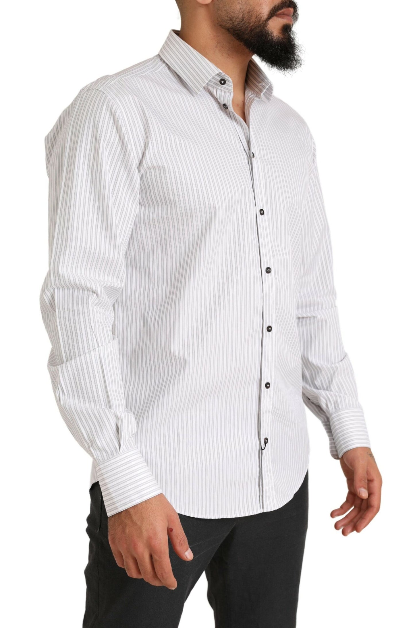 Dolce & Gabbana Elegant White Striped Cotton Dress Shirt IT38 / XS