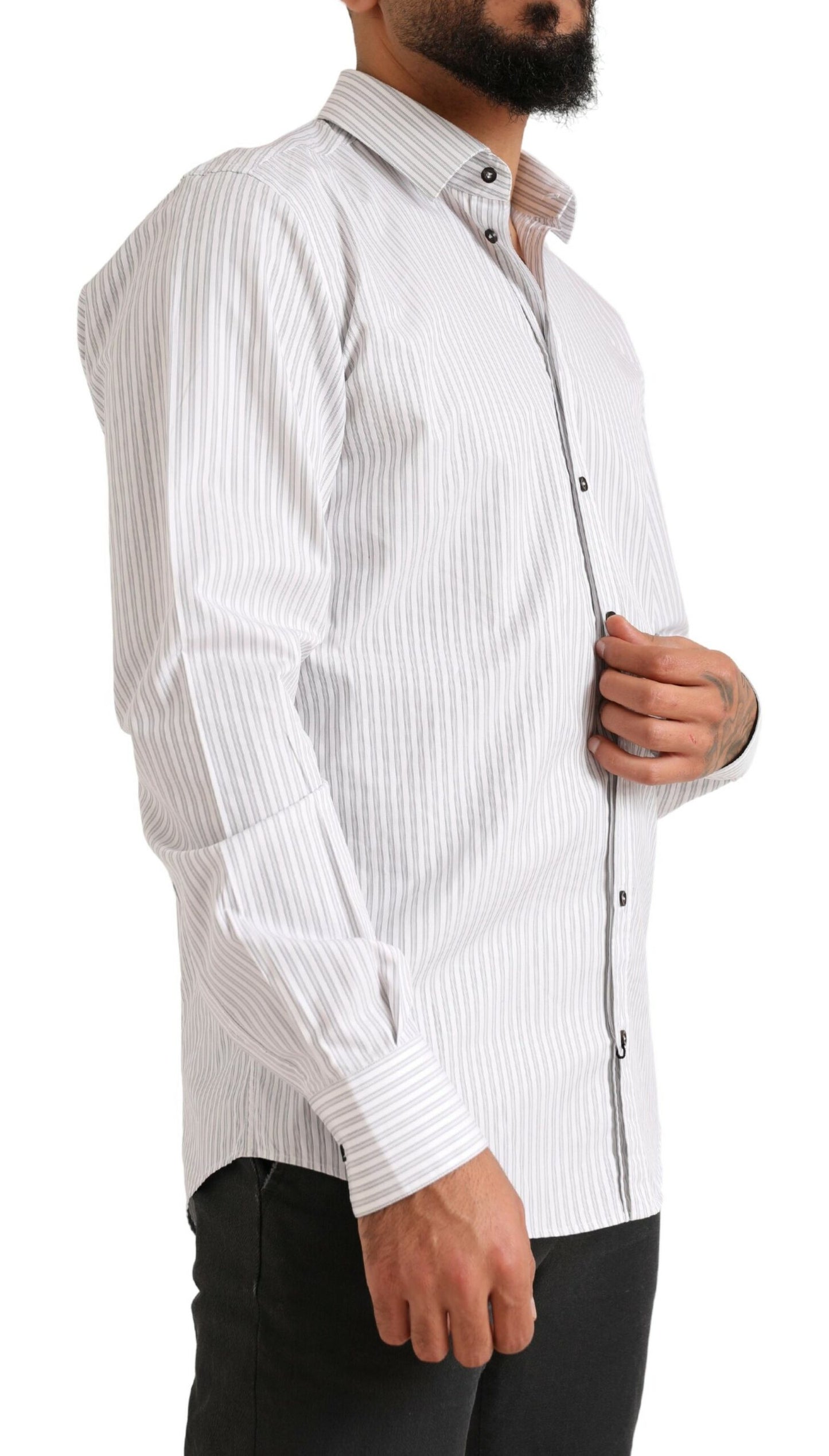 Dolce & Gabbana Elegant White Striped Cotton Dress Shirt IT38 / XS