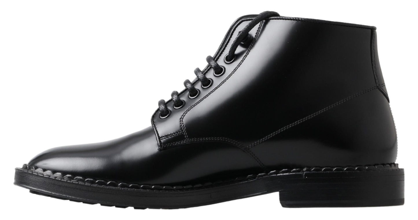 Dolce & Gabbana Elegant Black Leather Men's Boots EU39 / US6