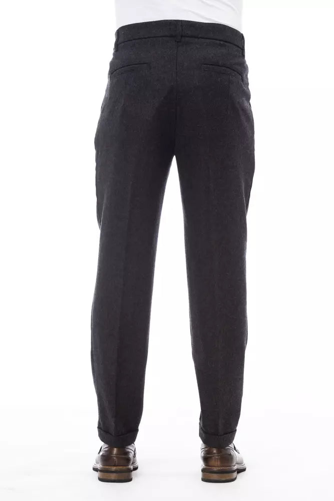 Alpha Studio Gray Wool Men Pant