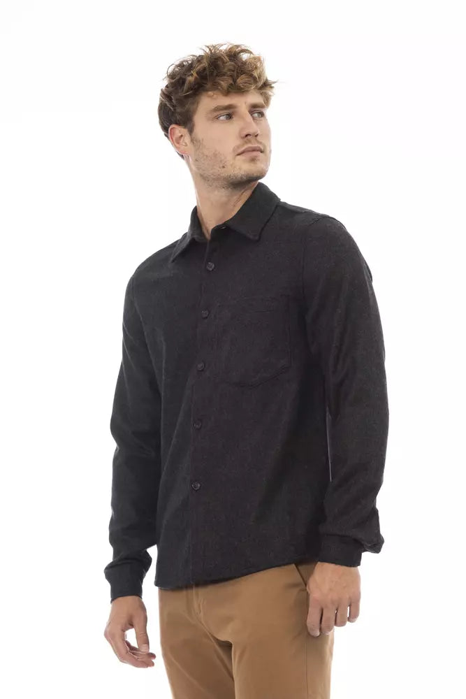 Alpha Studio Gray Wool Men Shirt