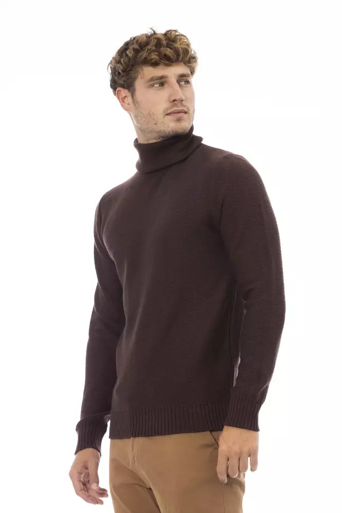 Alpha Studio Brown Merino Wool Men Sweater IT50 | L