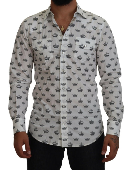 Dolce & Gabbana Slim Fit Crown Print Dress Shirt IT37 / XS