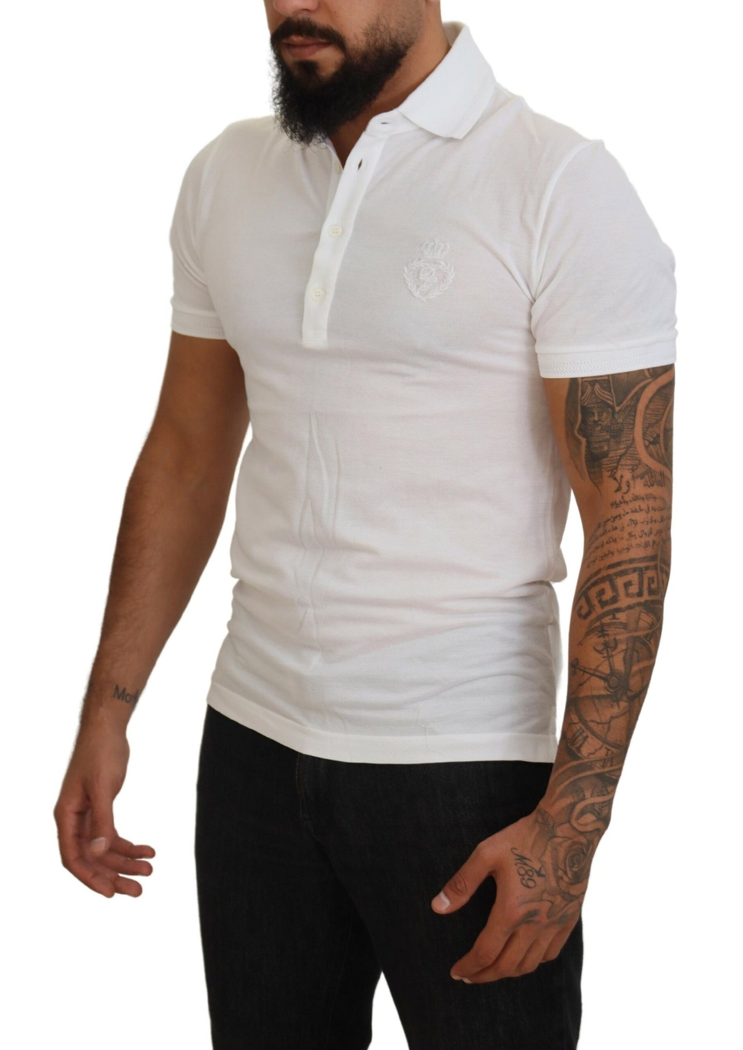 Dolce & Gabbana Elegant White Cotton Blend Polo IT44 / XS