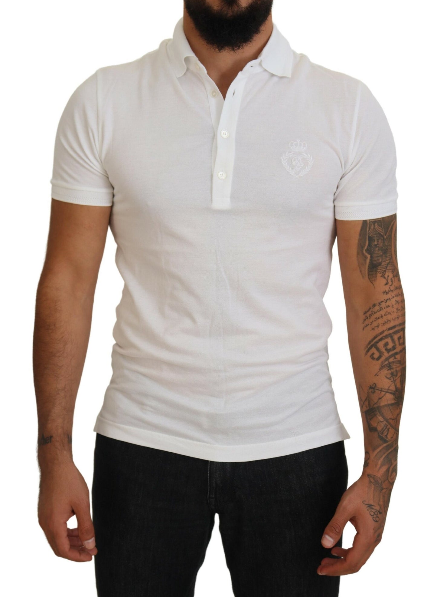 Dolce & Gabbana Elegant White Cotton Blend Polo IT44 / XS