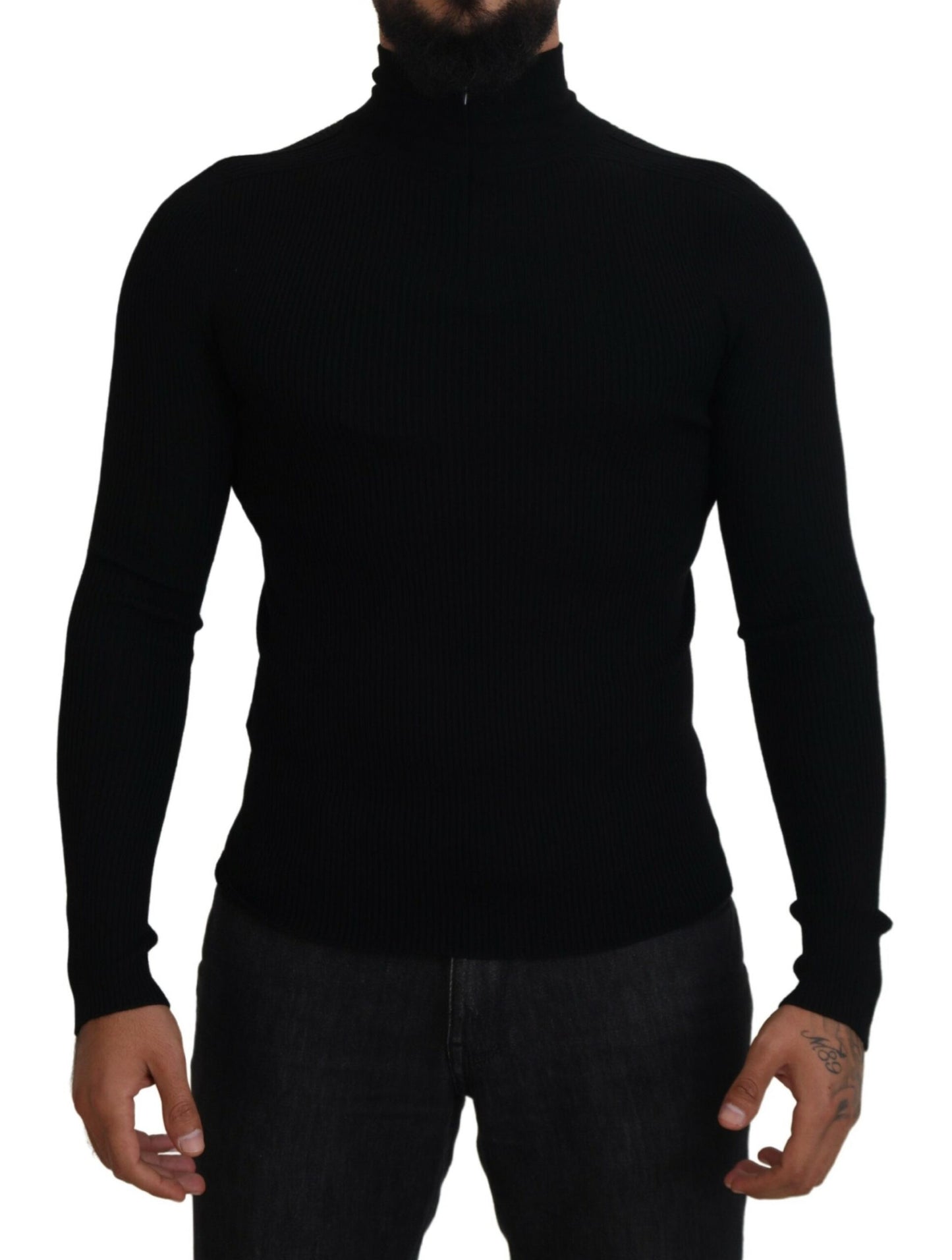 Dolce & Gabbana Elegant Black Wool Half Zip Turtleneck Sweater IT42 / XS