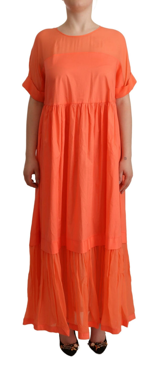 Twinset Elegant Coral Maxi Dress with Short Sleeves IT44 | L