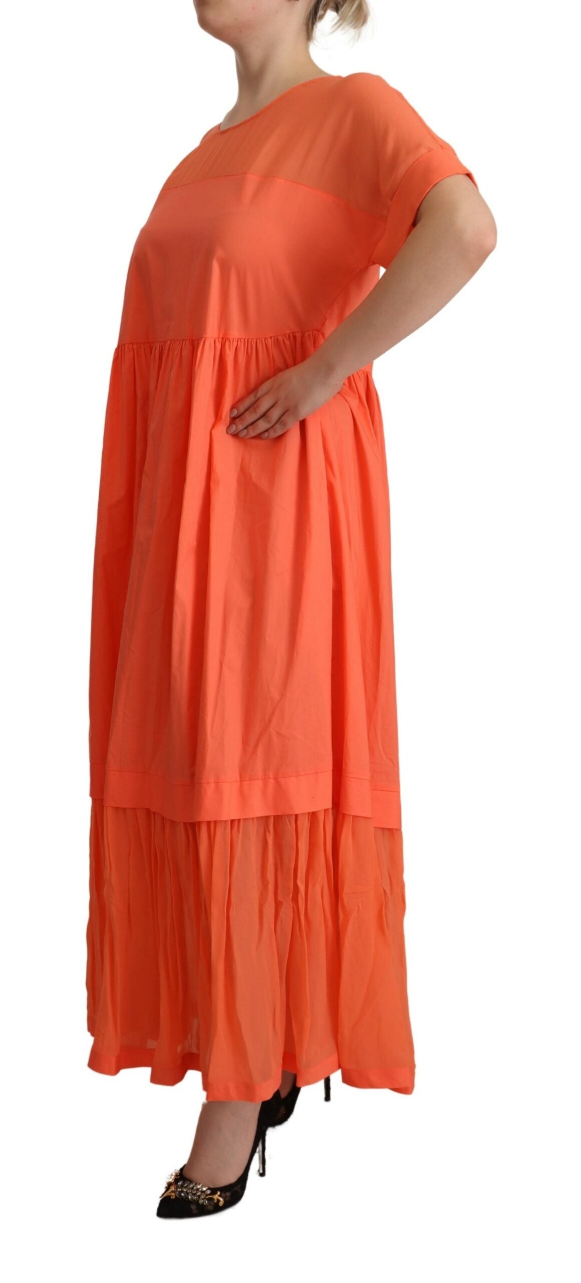 Twinset Elegant Coral Maxi Dress with Short Sleeves IT44 | L