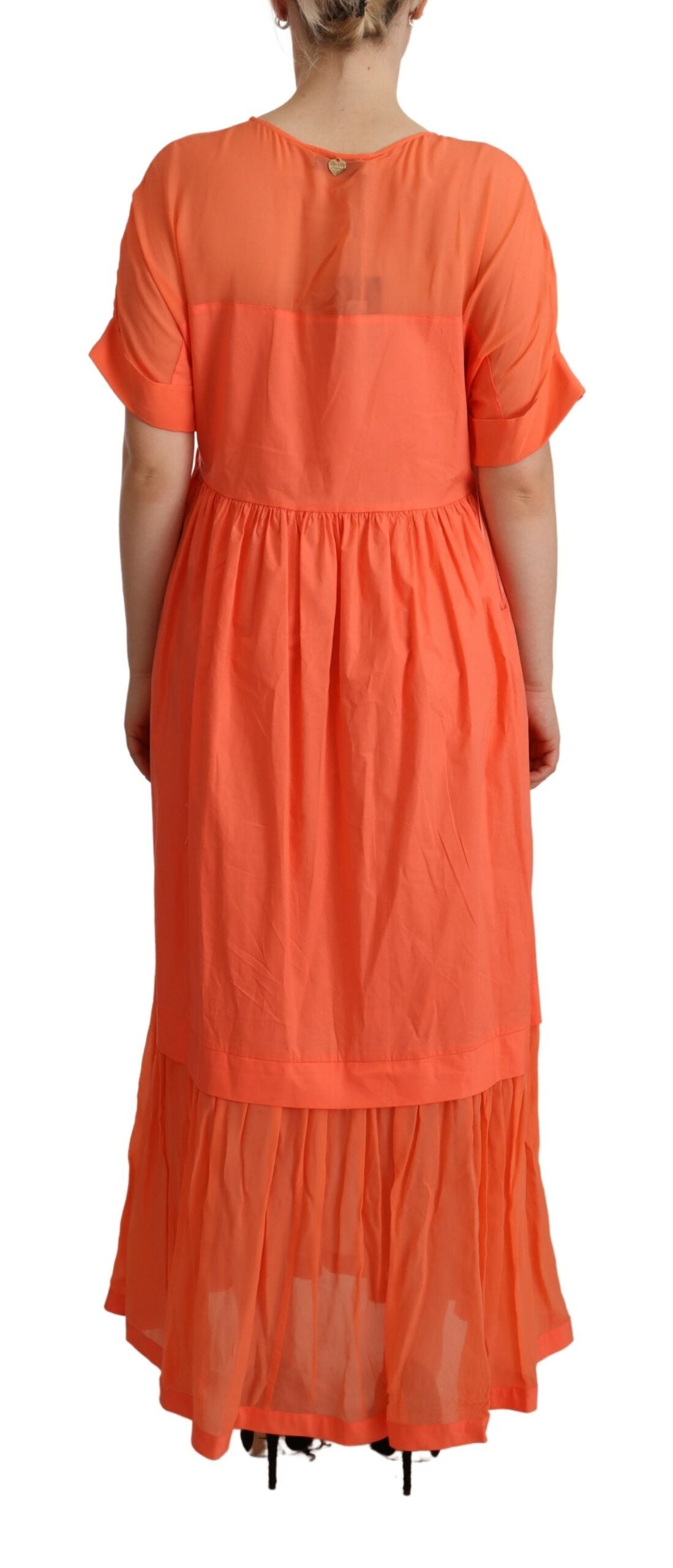 Twinset Elegant Coral Maxi Dress with Short Sleeves IT44 | L