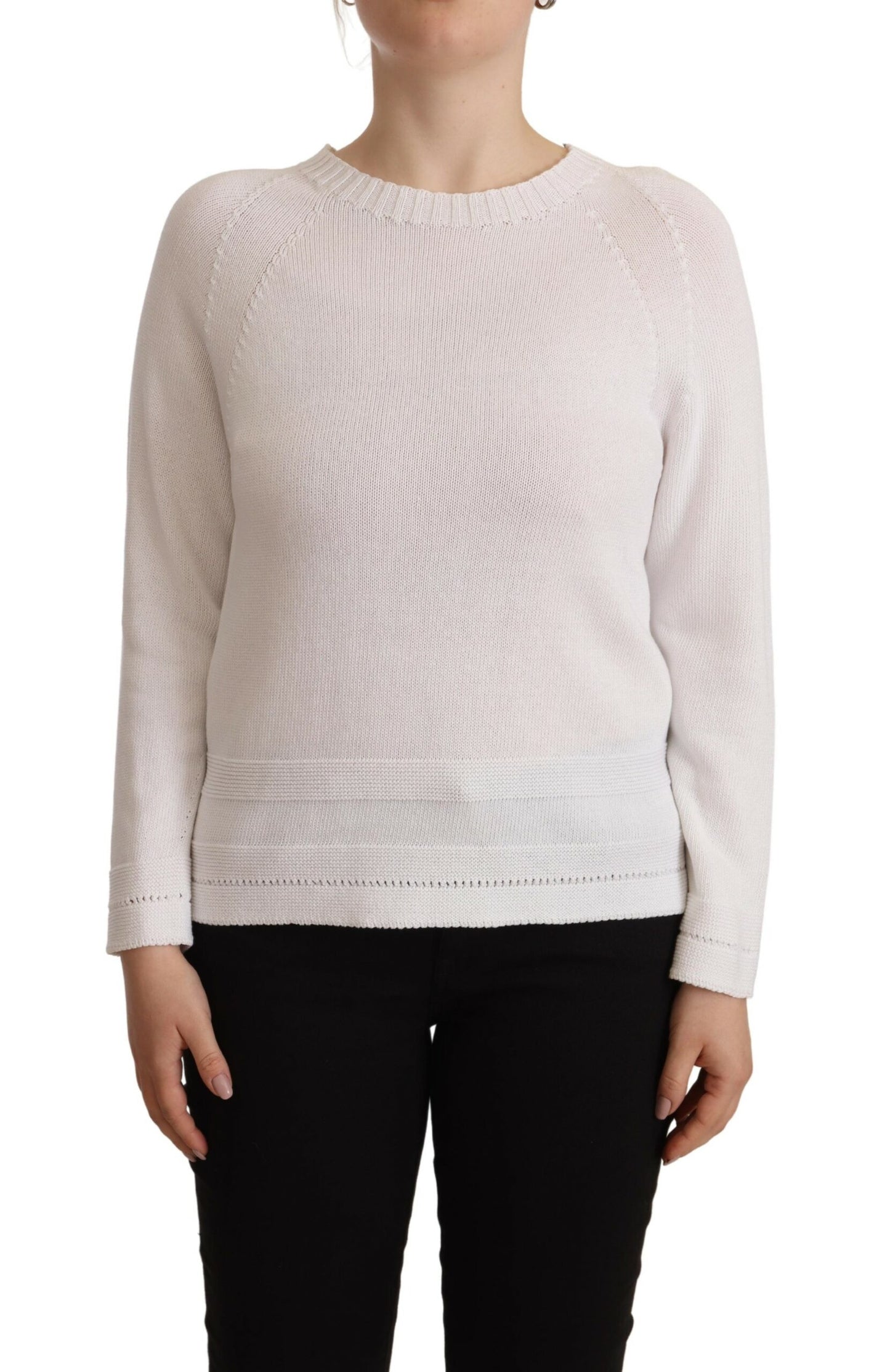 Alpha Studio Elegant White Cotton Pullover Sweater IT40 | S