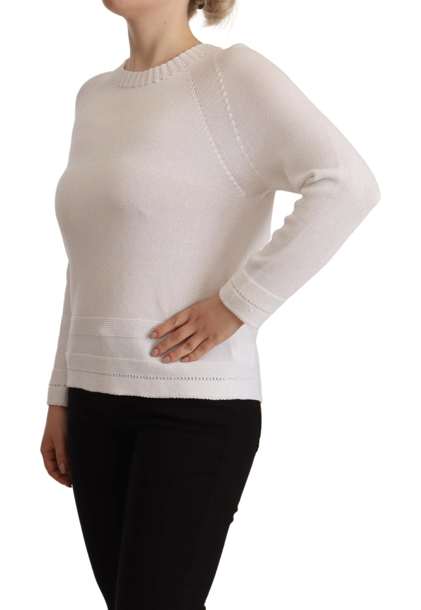 Alpha Studio Elegant White Cotton Pullover Sweater IT40 | S