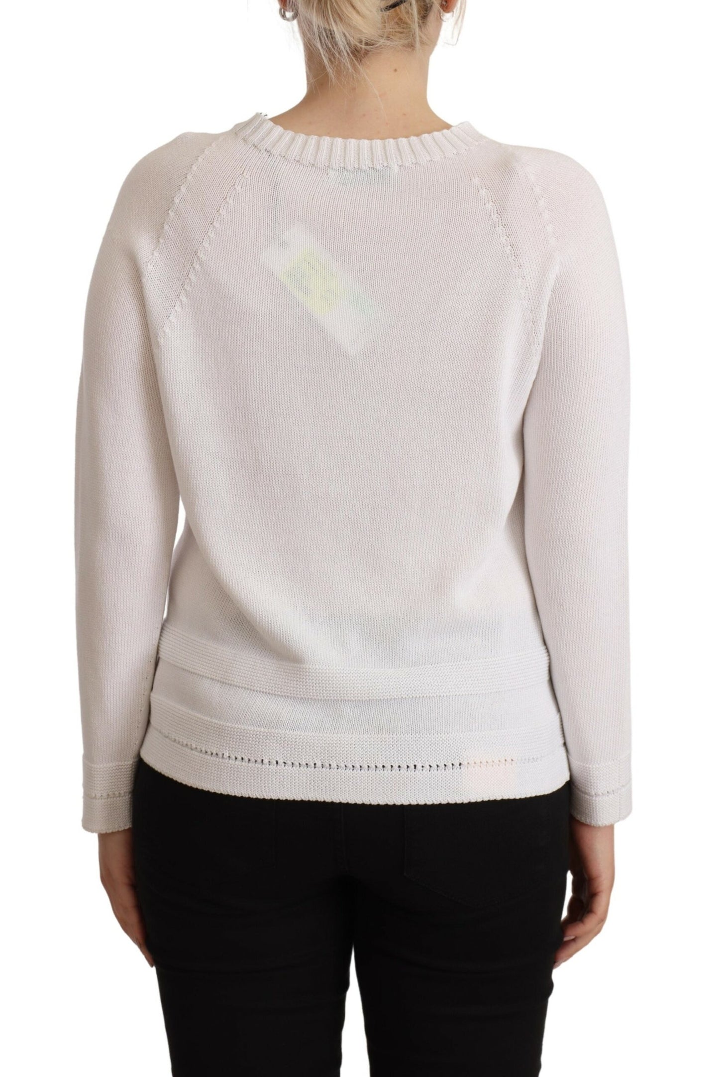 Alpha Studio Elegant White Cotton Pullover Sweater IT40 | S