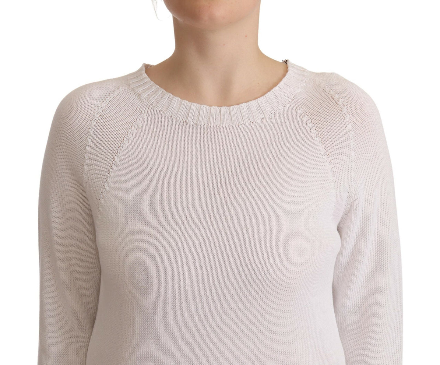 Alpha Studio Elegant White Cotton Pullover Sweater IT40 | S