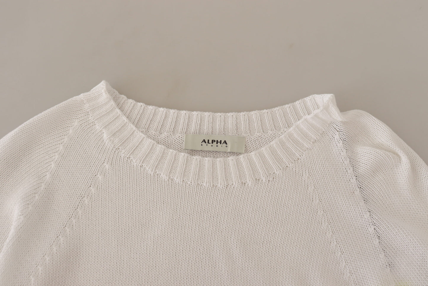 Alpha Studio Elegant White Cotton Pullover Sweater IT40 | S