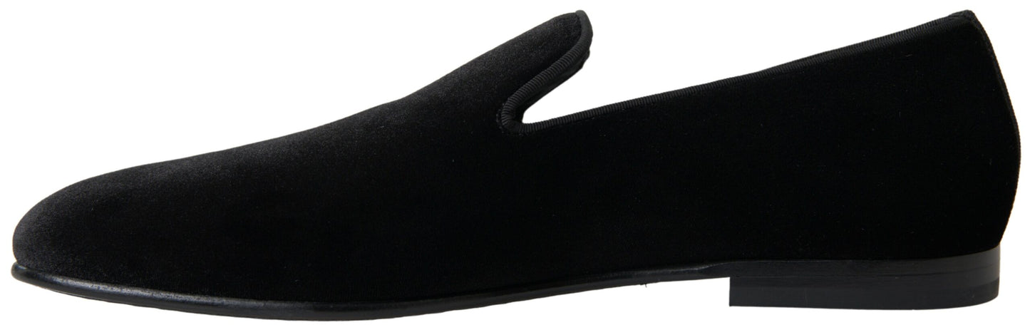 Dolce & Gabbana Elegant Velvet Black Loafers for Men EU43 / US10