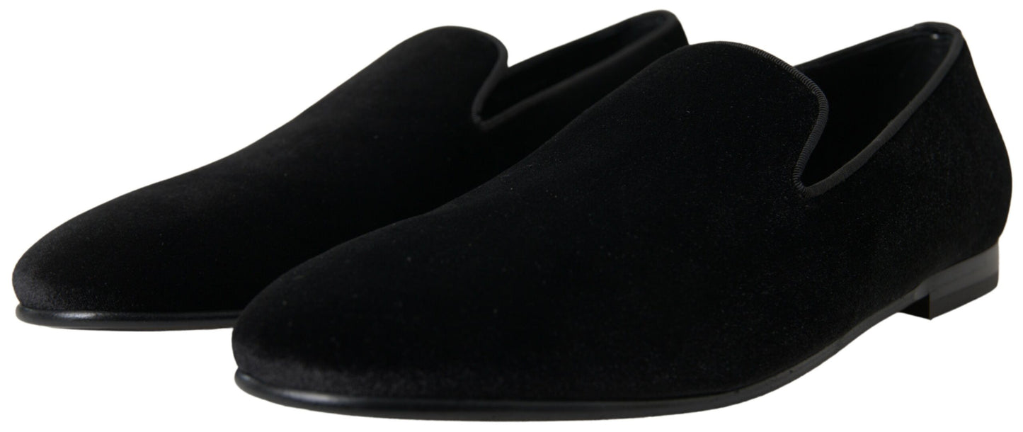 Dolce & Gabbana Elegant Velvet Black Loafers for Men EU43 / US10