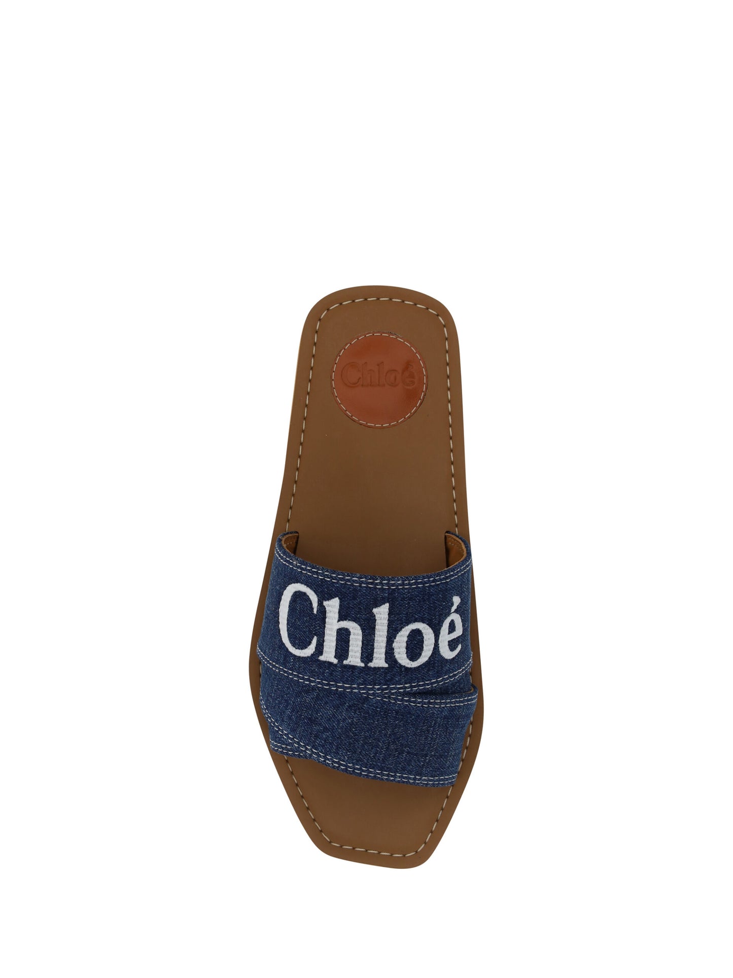 Chloé Sumptuous Cotton Woody Slide Sandals in Denim Blue EU37 | US7