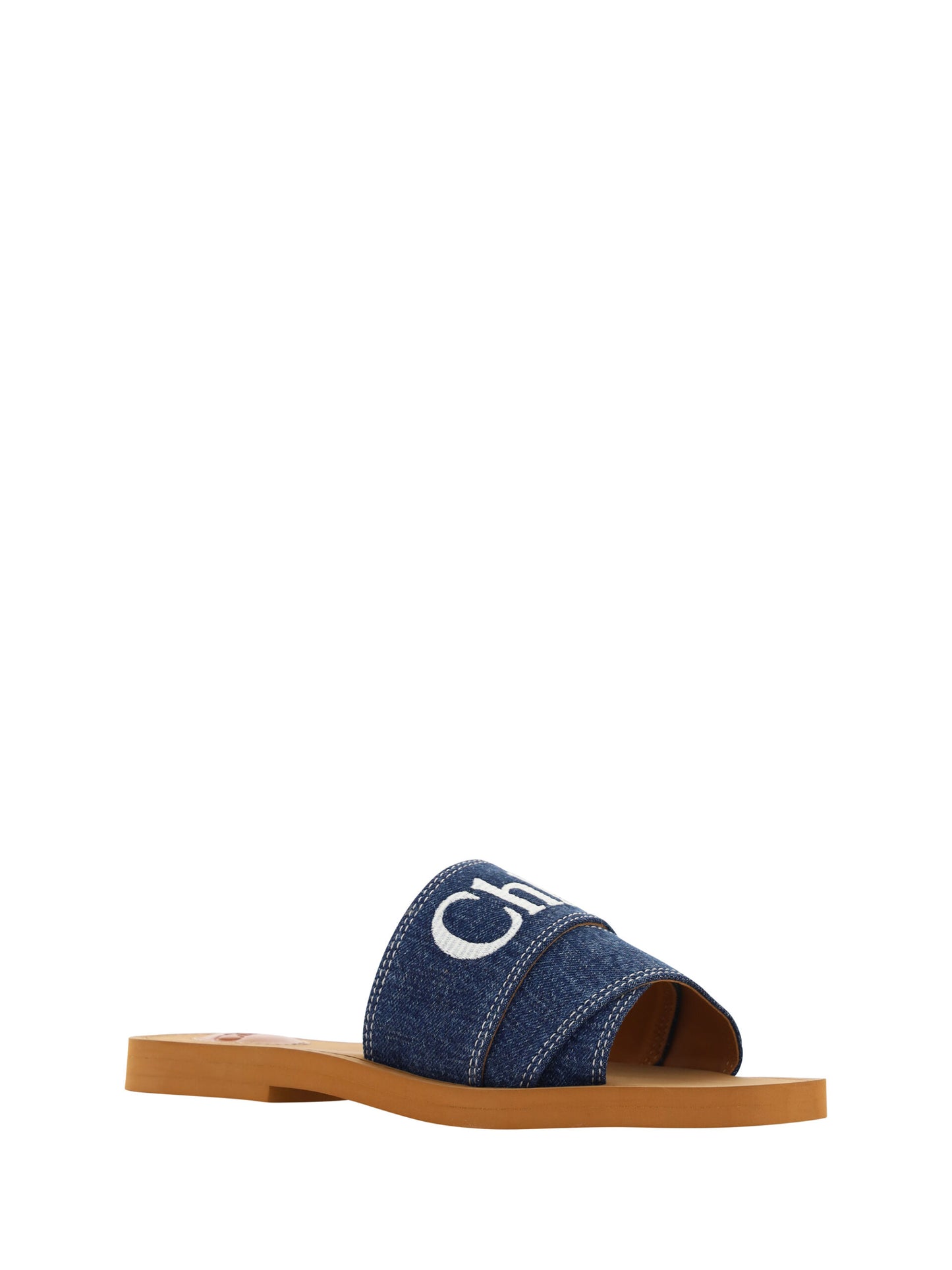 Chloé Sumptuous Cotton Woody Slide Sandals in Denim Blue EU37 | US7