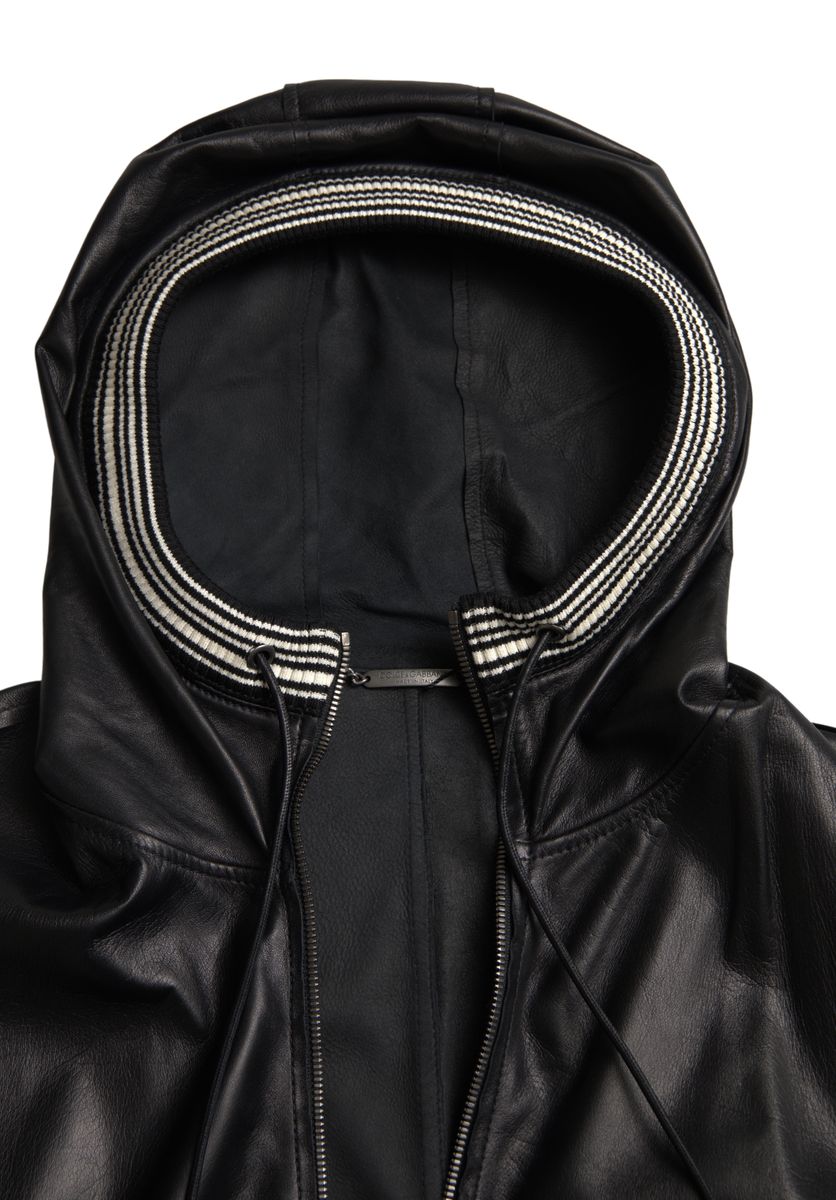 Dolce & Gabbana Elegant Black Leather Bomber Jacket IT46 / S