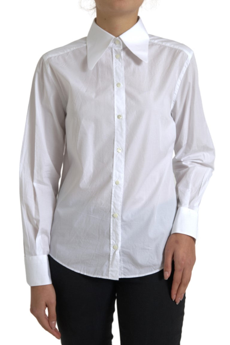 Dolce & Gabbana Elegant White Cotton Collared Top IT42 / M