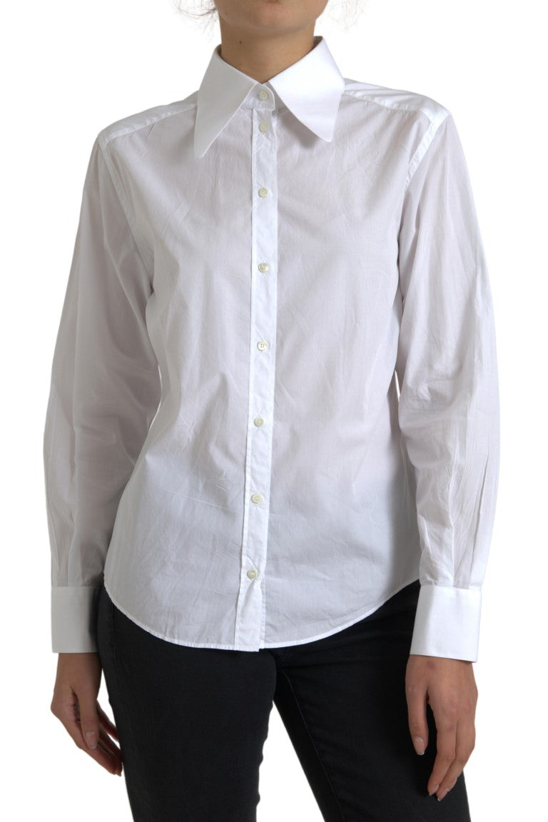 Dolce & Gabbana Elegant White Cotton Collared Top IT42 / M