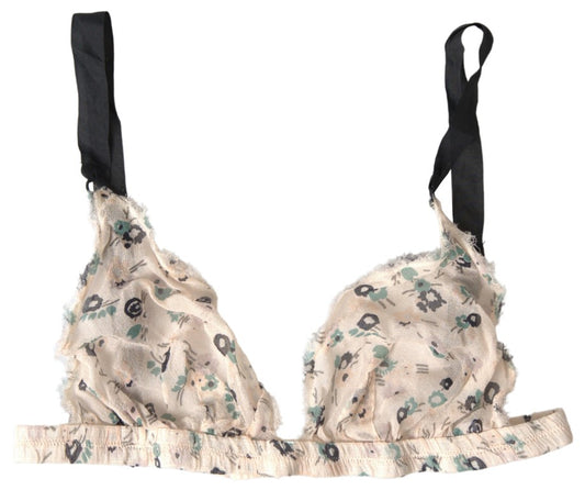 Costume National Elegant Floral Print Beige Bra IT1 | XS