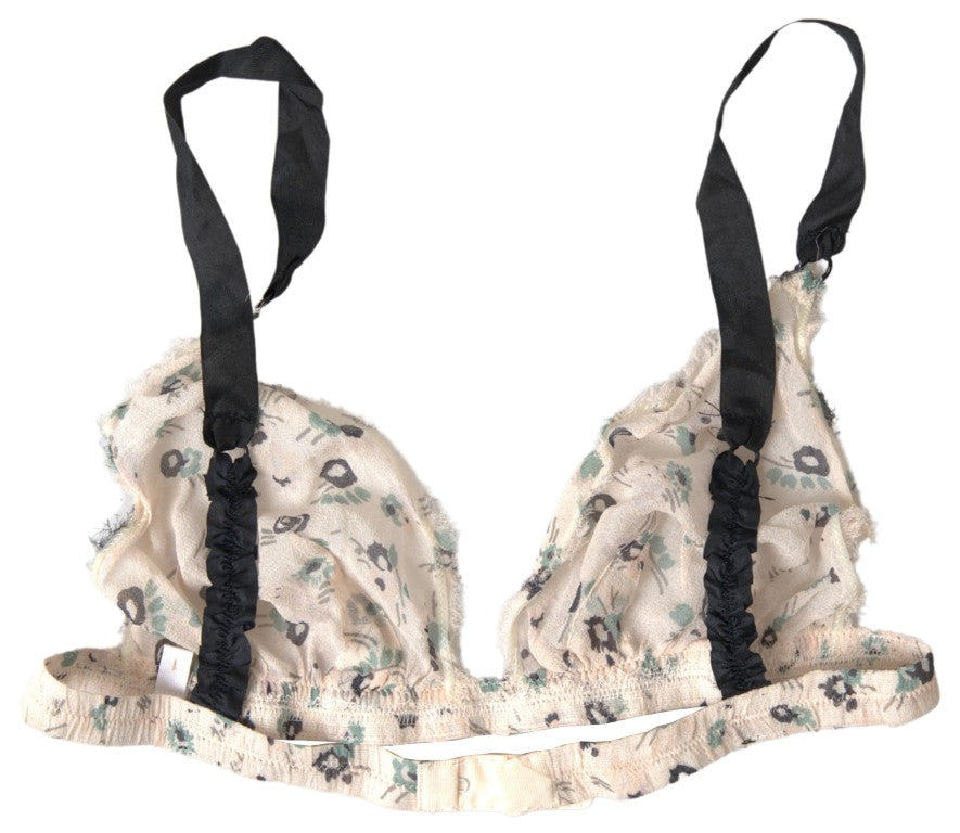 Costume National Elegant Floral Print Beige Bra IT1 | XS