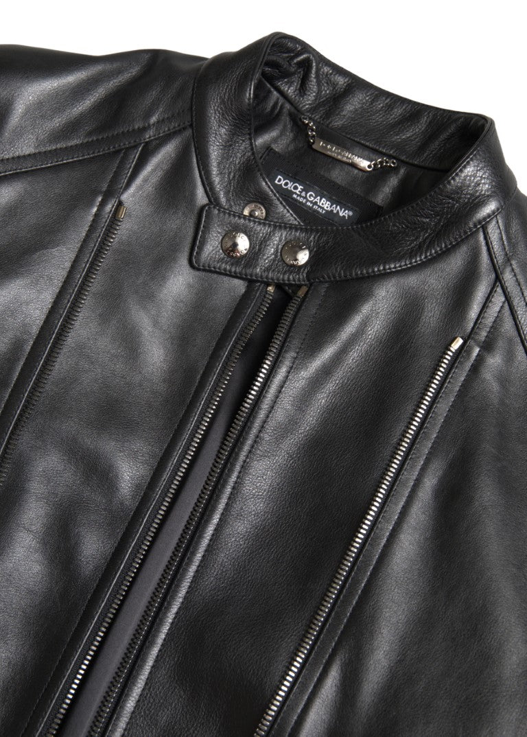 Dolce & Gabbana Sleek Black Leather Biker Jacket IT48 / M