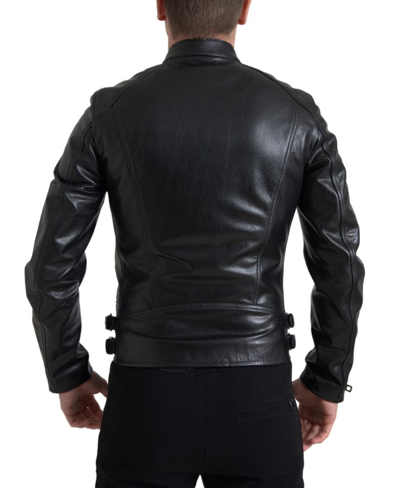 Dolce & Gabbana Sleek Black Leather Biker Jacket IT48 / M