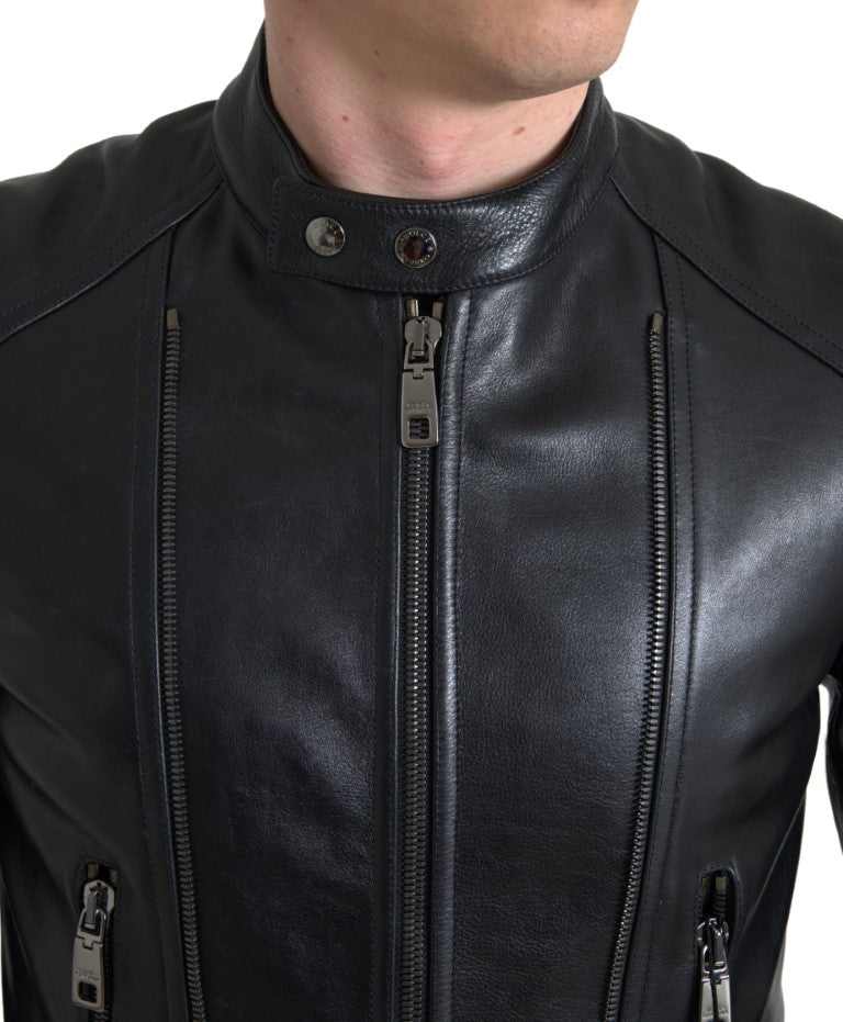 Dolce & Gabbana Sleek Black Leather Biker Jacket IT48 / M