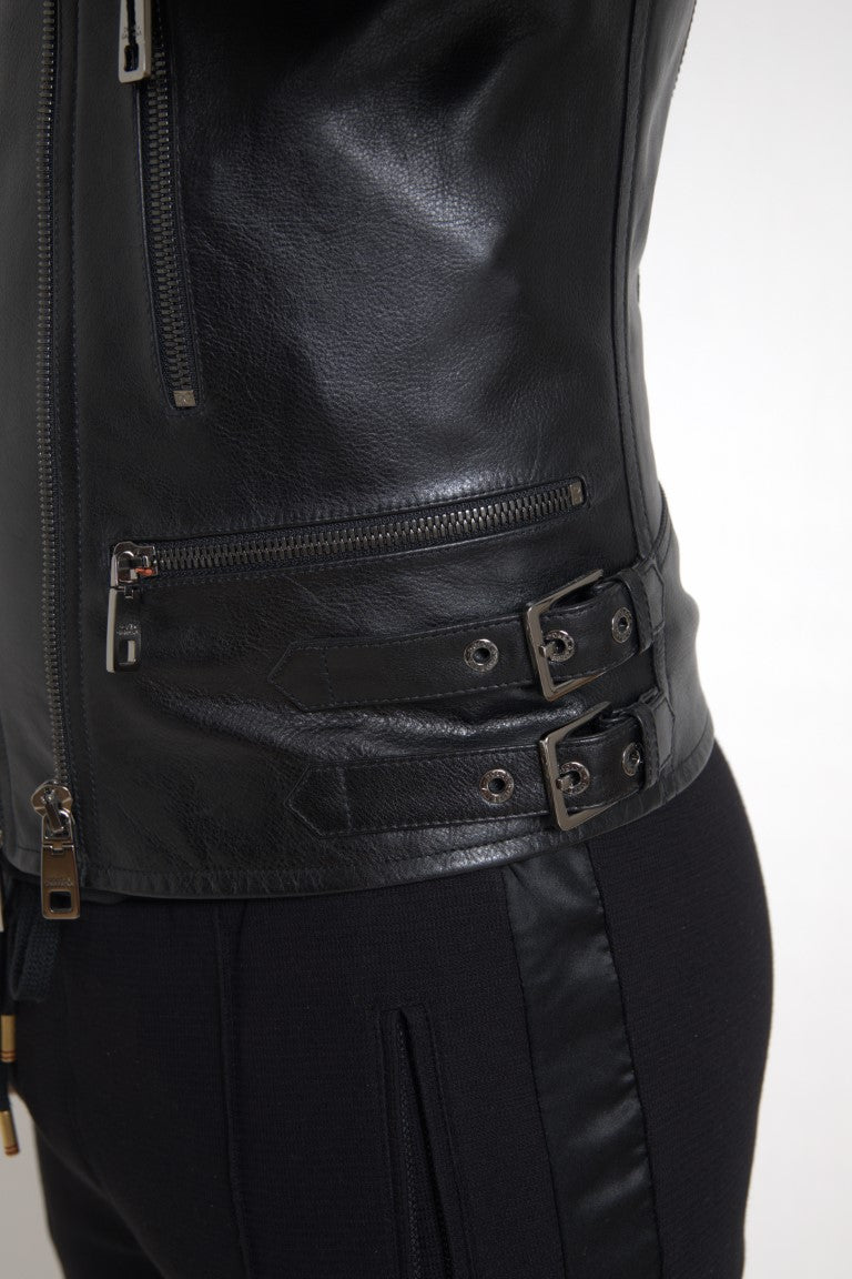 Dolce & Gabbana Sleek Black Leather Biker Jacket IT48 / M