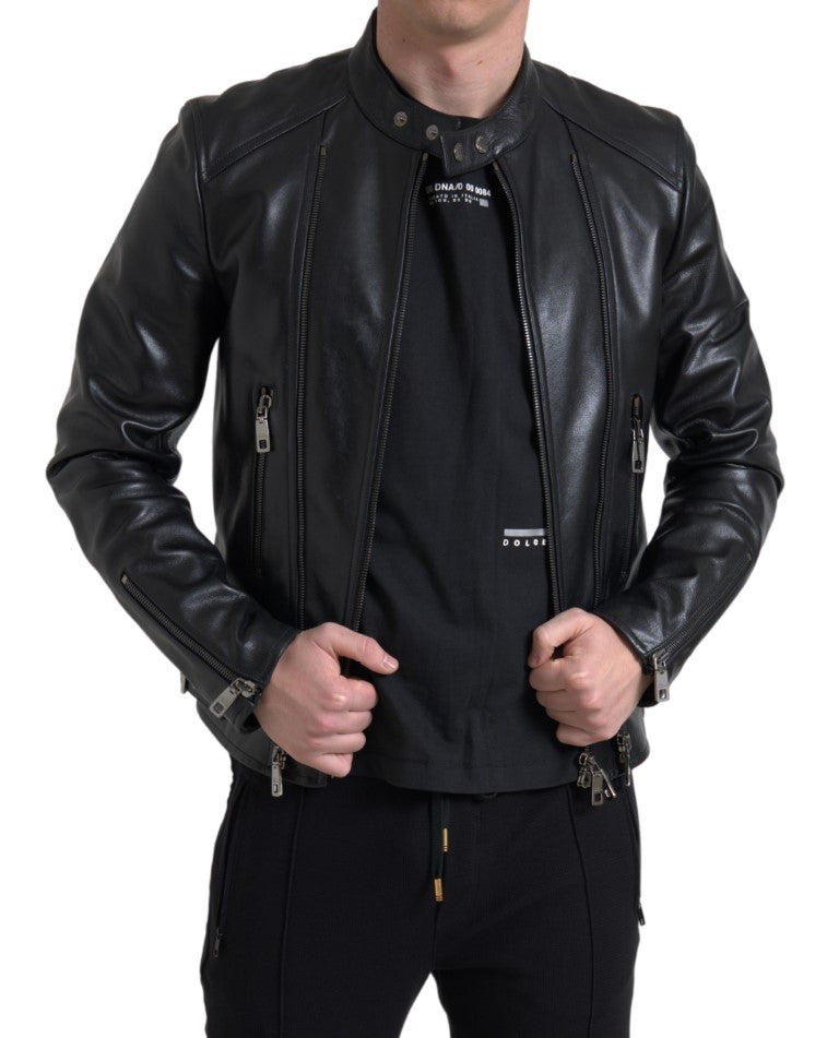 Dolce & Gabbana Sleek Black Leather Biker Jacket IT48 / M