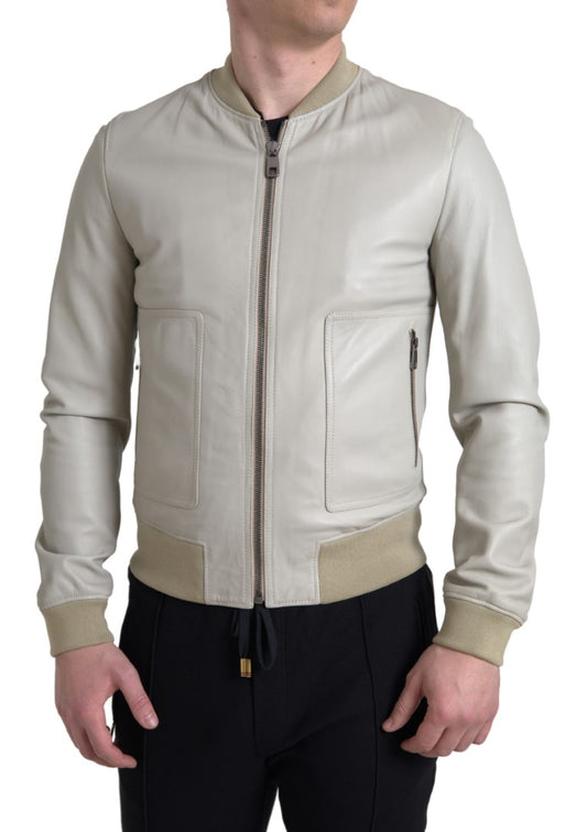 Dolce & Gabbana Cream Leather Bomber Jacket IT48 / M