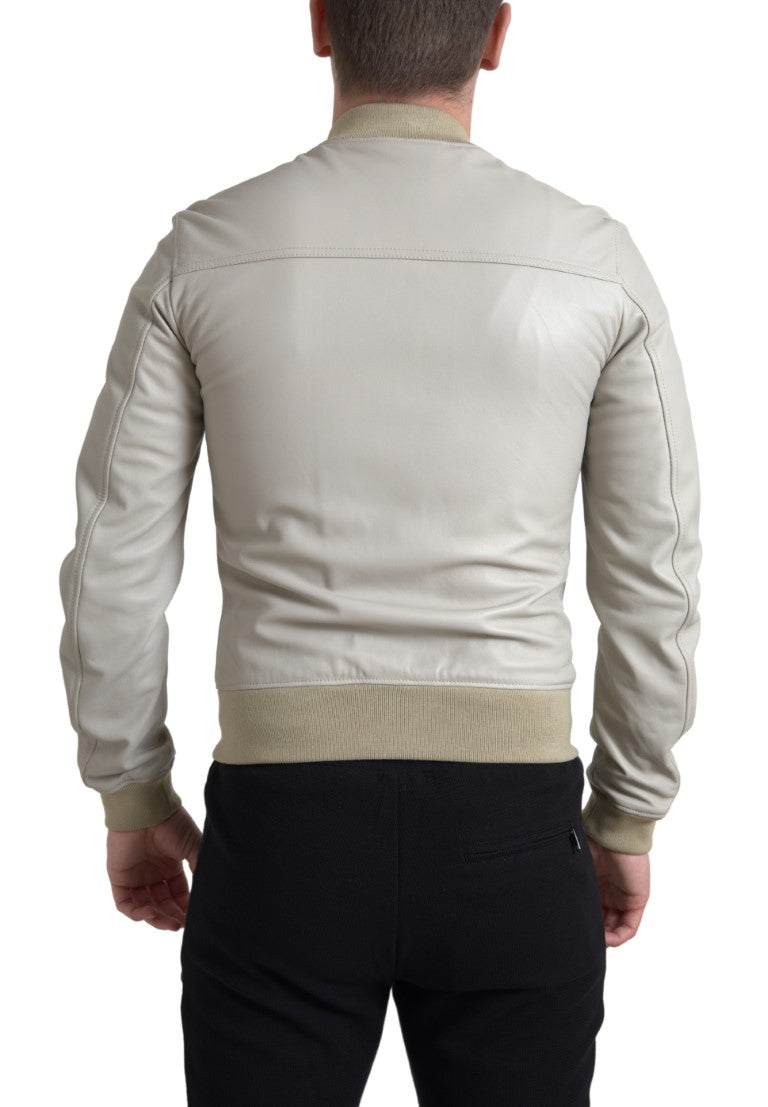 Dolce & Gabbana Cream Leather Bomber Jacket IT48 / M