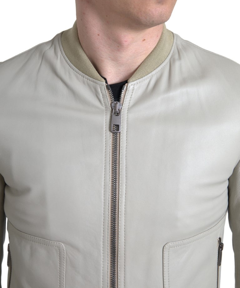 Dolce & Gabbana Cream Leather Bomber Jacket IT48 / M